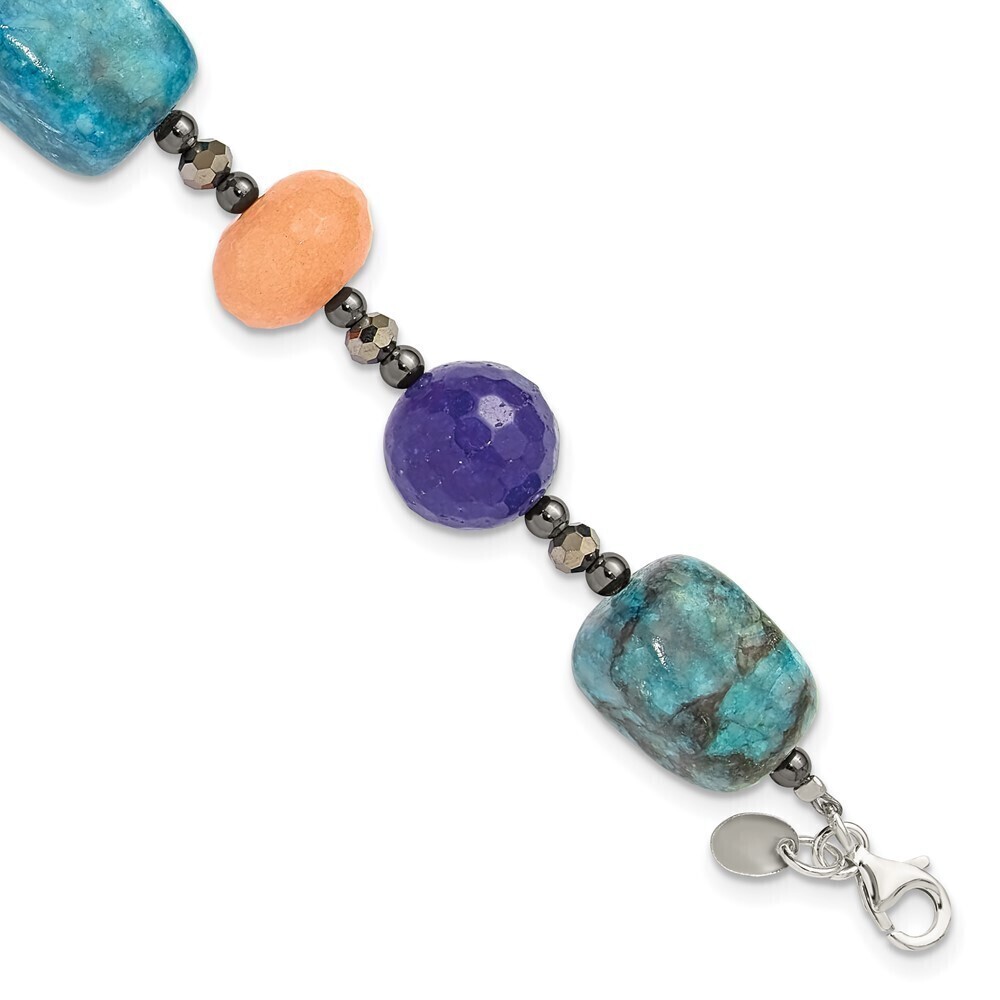 Kazi Luxury Silver Hematite,Agate,Jasper,Quartz,Crystal 1in ext Bracelet